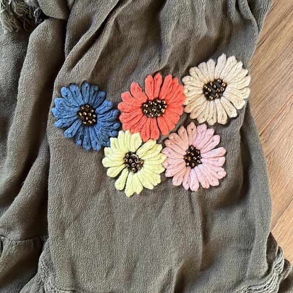 Army Green Floral Embroidered Off the Shoulder Top - Picture 5 of 10